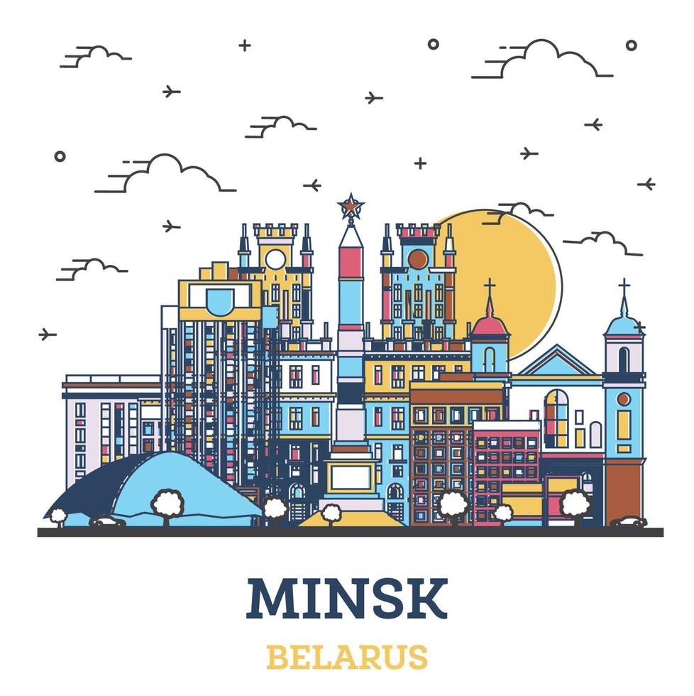 schema minsk bielorussia città orizzonte con colorato moderno edifici isolato su bianca. vettore