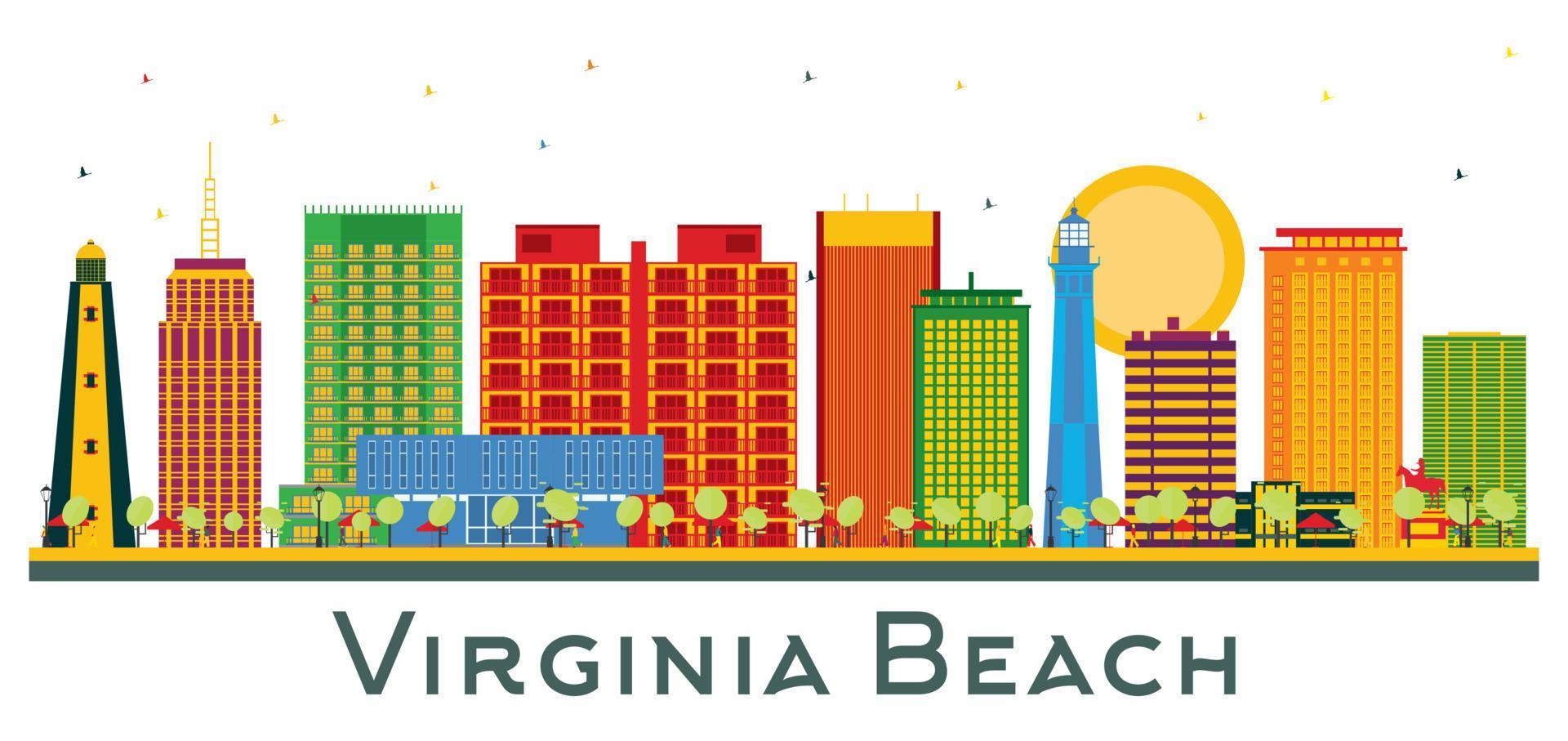 Virginia spiaggia Stati Uniti d'America città orizzonte con colore edifici isolato su bianca. vettore