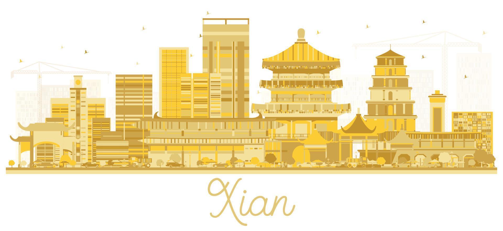 xian Cina città orizzonte con d'oro edifici isolato su bianca. vettore