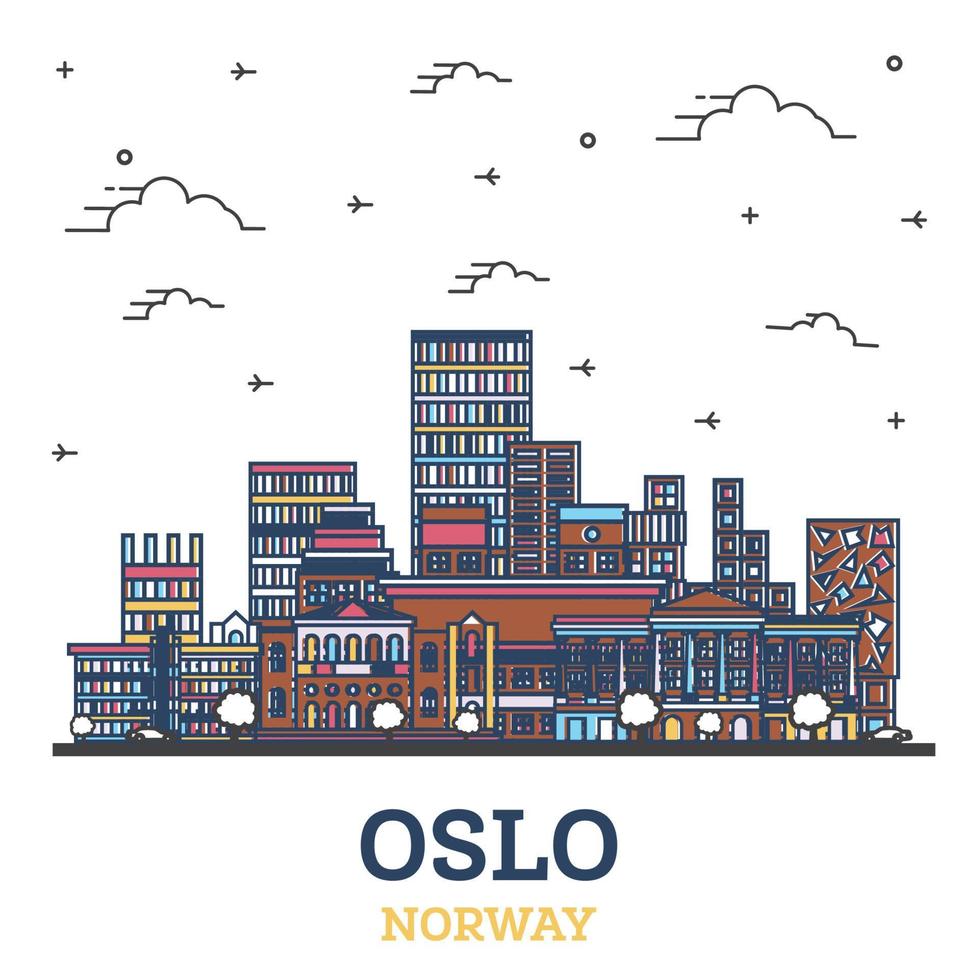 schema Oslo Norvegia città orizzonte con moderno colorato edifici isolato su bianca. vettore