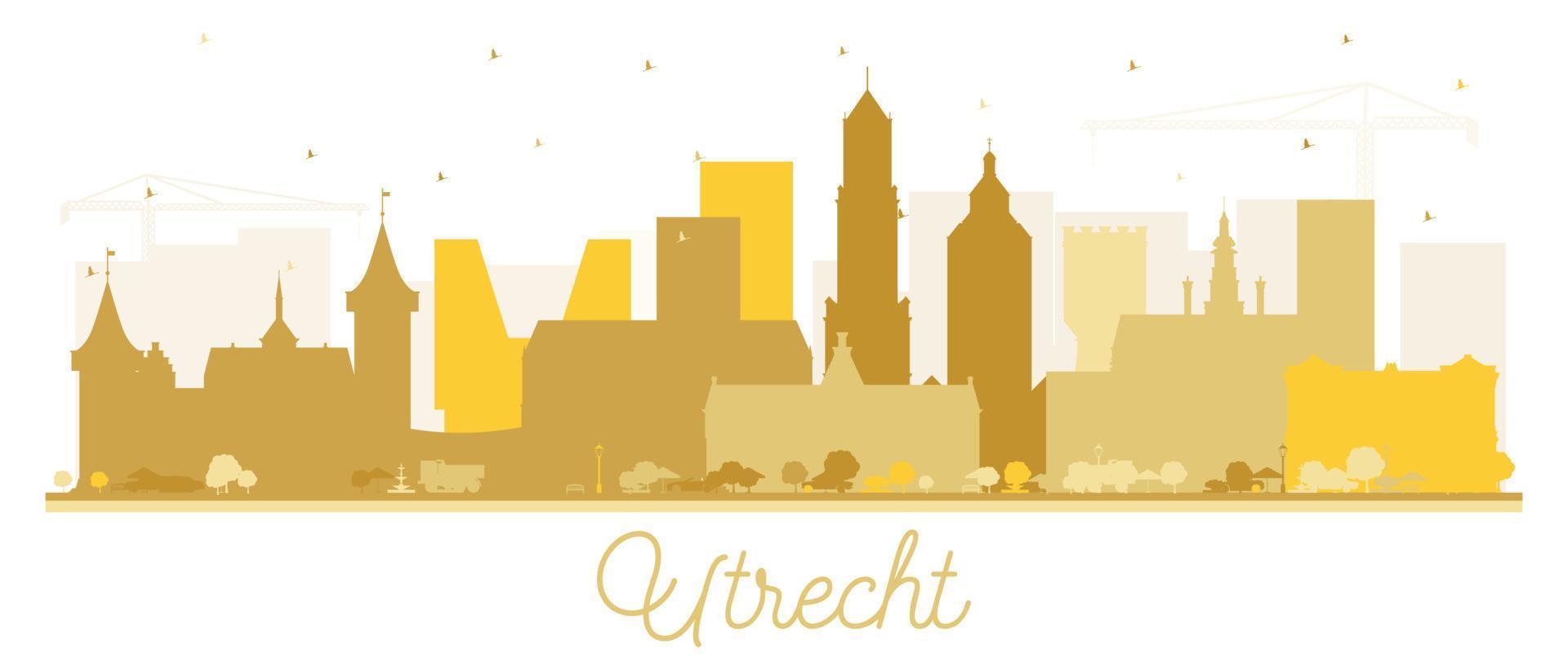 utrecht Olanda città orizzonte silhouette con d'oro edifici isolato su bianca. vettore