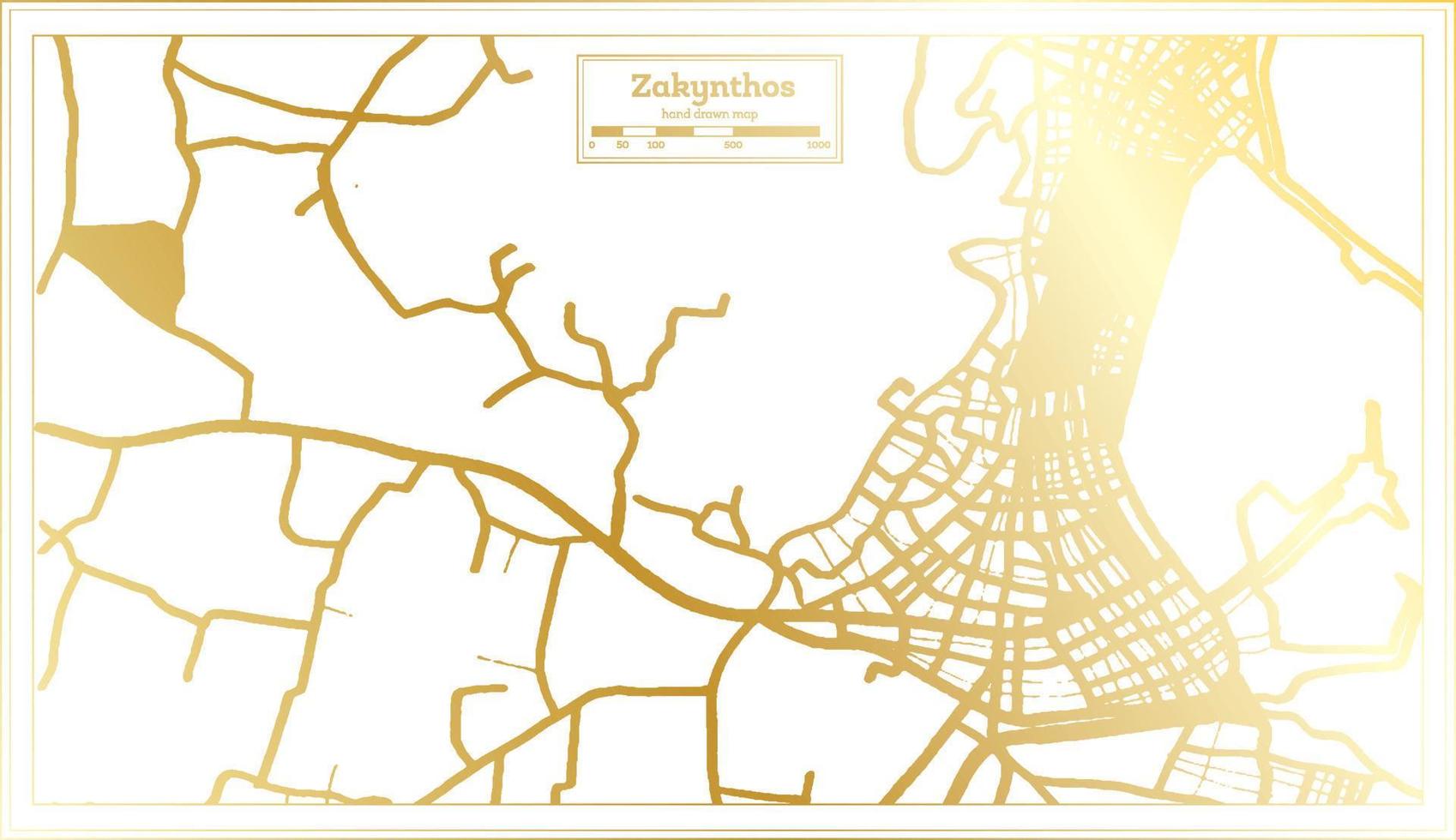 Zante Grecia città carta geografica nel retrò stile nel d'oro colore. schema carta geografica. vettore