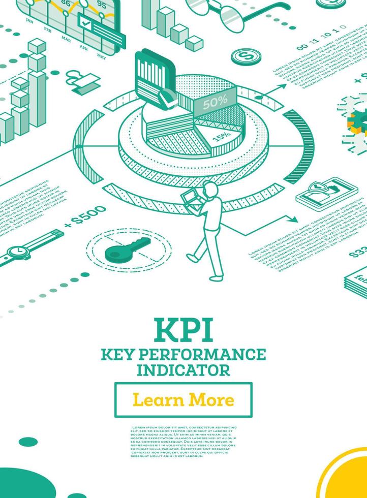 kpi chiave prestazione indicatore. vettore illustrazione. isometrico concetto di attività commerciale prestazione strategia e analisi.