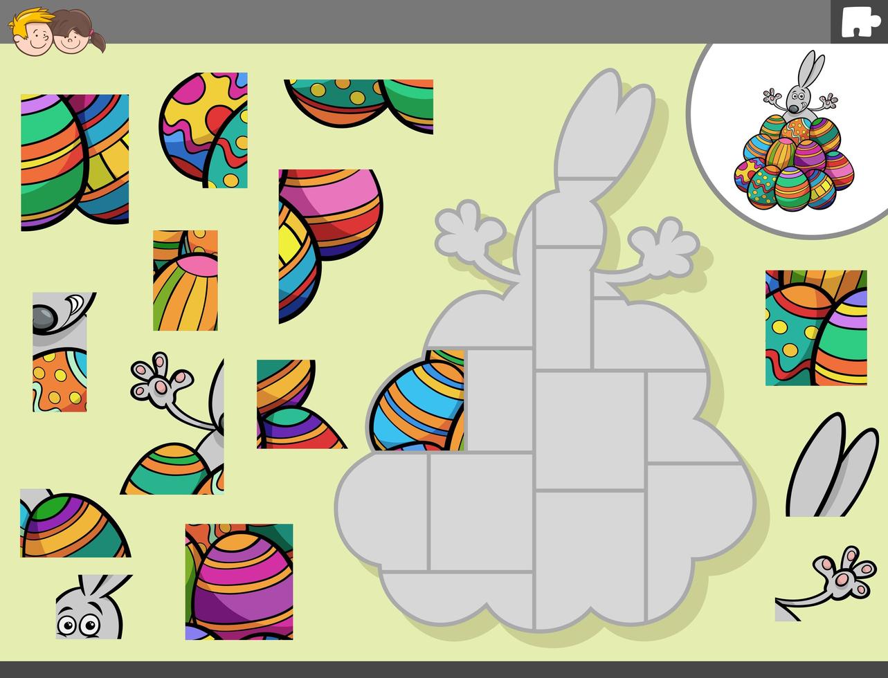 gioco di puzzle con coniglietto di Pasqua e uova vettore