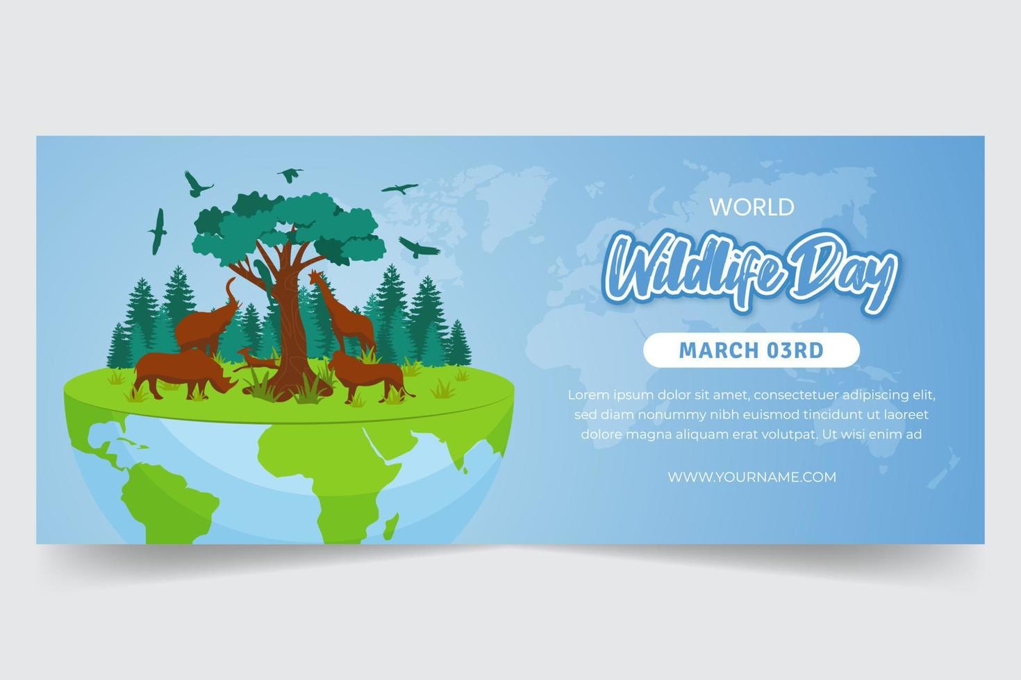 mondo natura giorno marzo 03 bandiera con animali e foresta illustrazione vettore