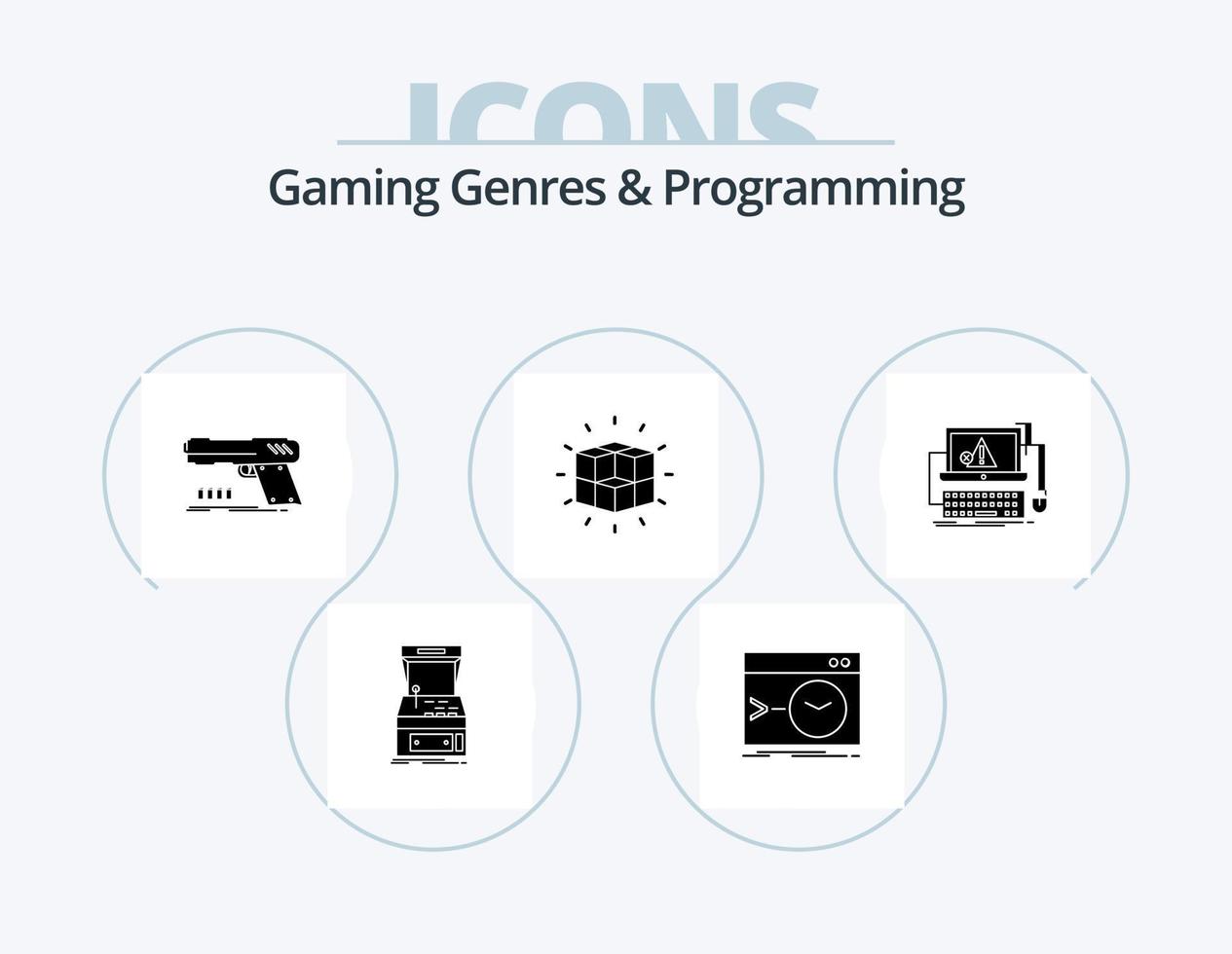 gioco generi e programmazione glifo icona imballare 5 icona design. puzzle. scatola. Software. arma. pistola vettore