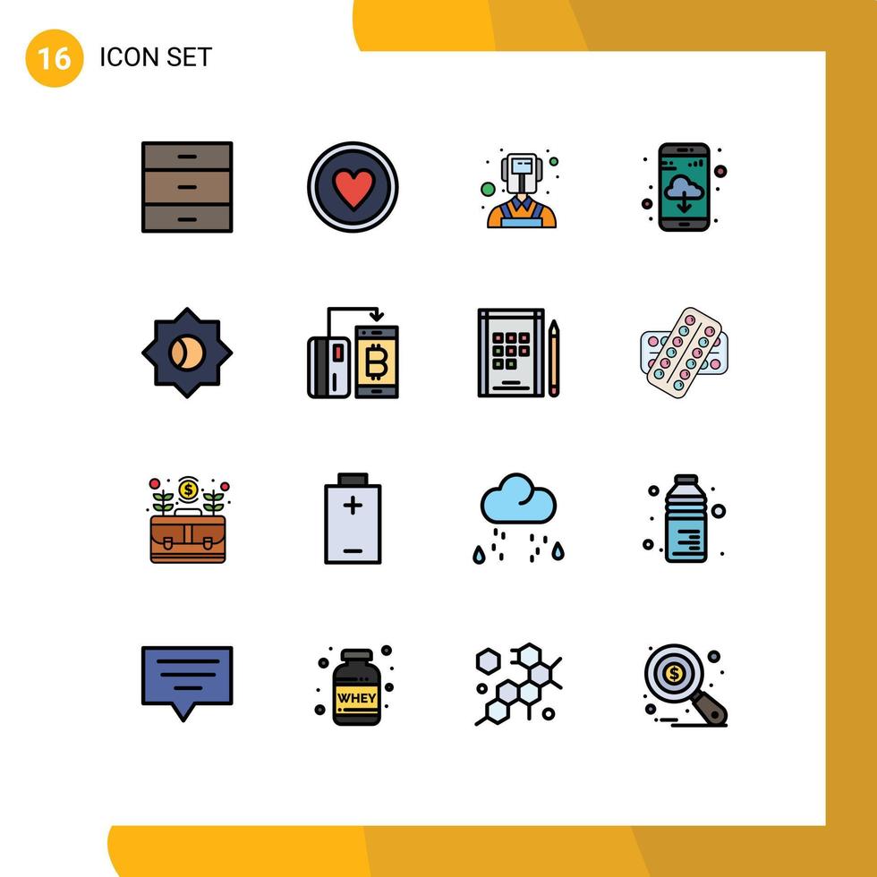 pittogramma impostato di 16 semplice piatto colore pieno Linee di senza soldi ambientazione uomo di base App Scarica modificabile creativo vettore design elementi