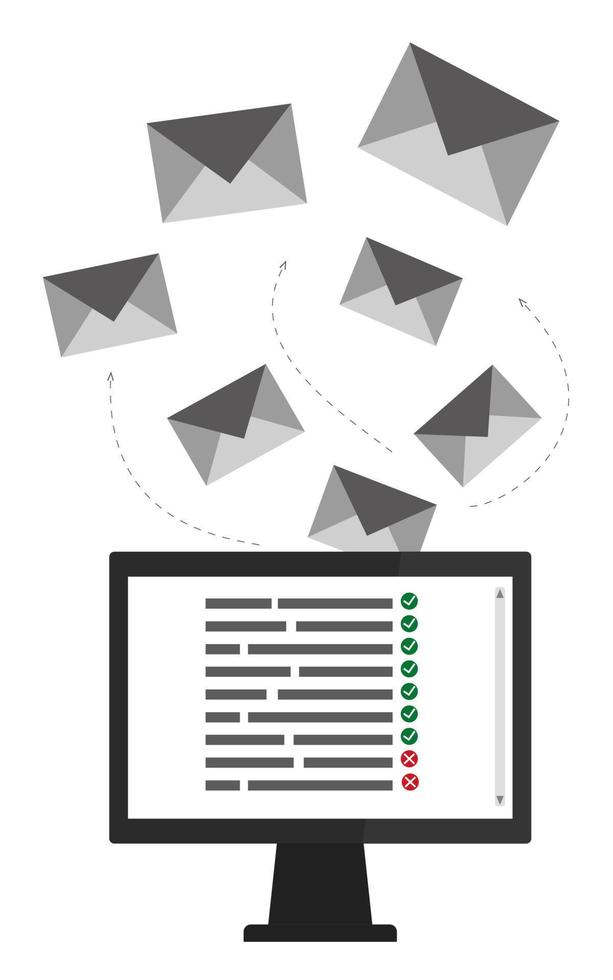 invio un' Messaggio a partire dal un' computer. newsletter. illustrazione per e-mail newsletter e il ragnatela. spam. e-mail concetto. vettore