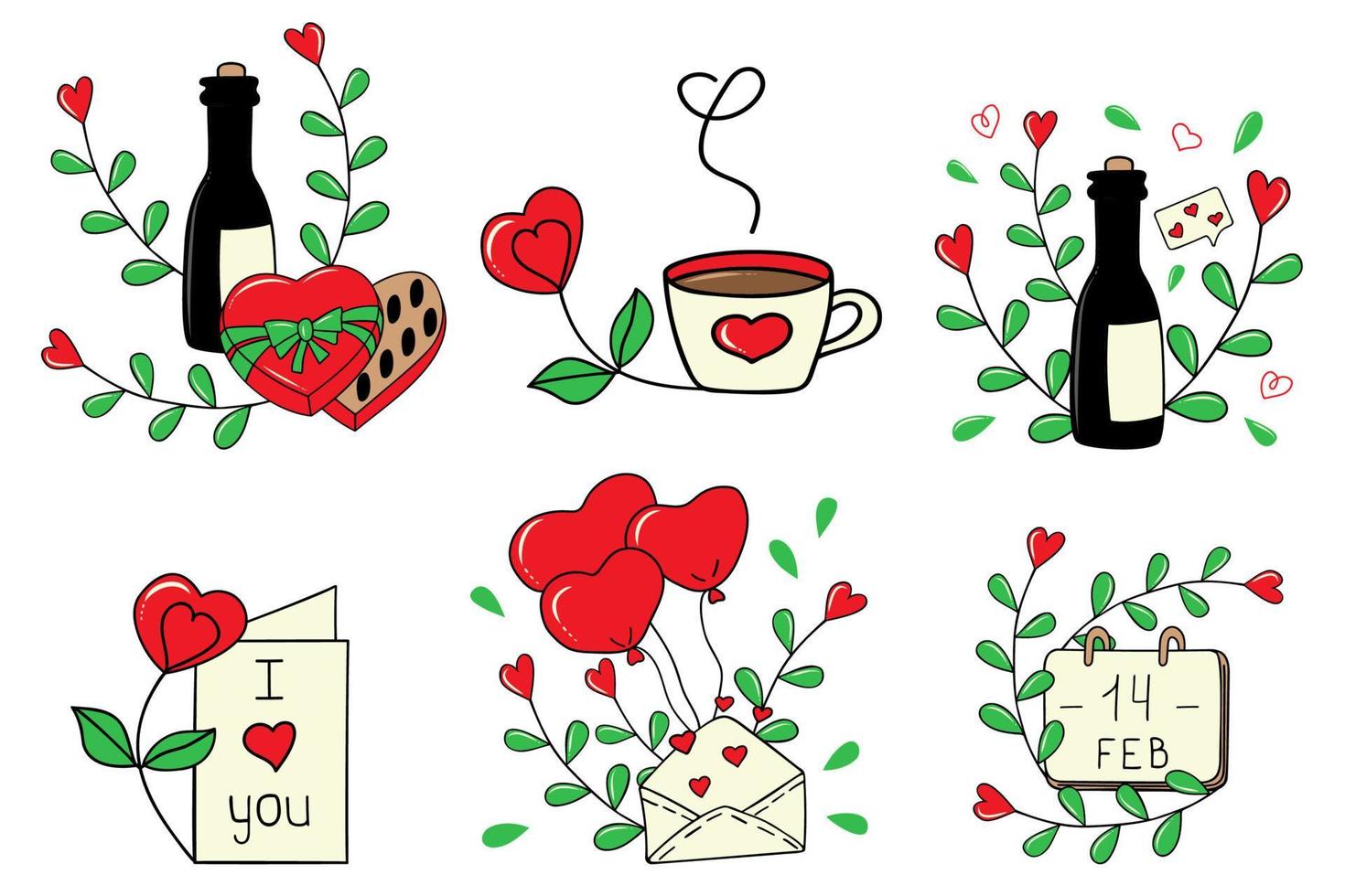 un' impostato di composizioni di disegnato a mano vettore immagini per San Valentino giorno. decorazione per San Valentino giorno.