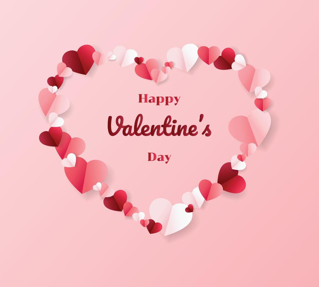 contento San Valentino giorno rosso, rosa e bianca volante cuori isolato sfondo. vettore illustrazione. carta tagliare decorazioni per San Valentino giorno confine o telaio design