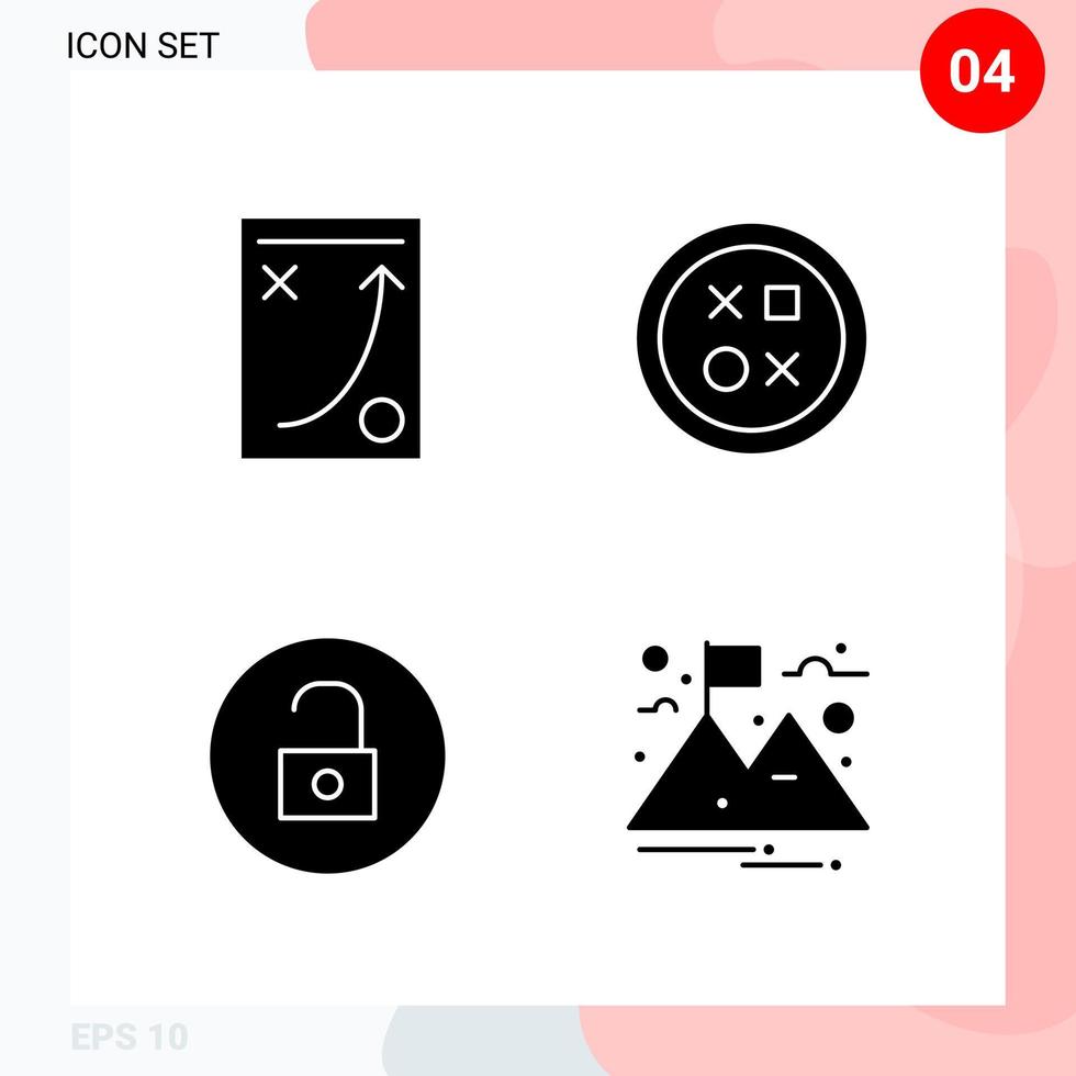 vettore imballare di 4 icone nel solido stile creativo glifo imballare isolato su bianca sfondo per ragnatela e mobile creativo nero icona vettore sfondo