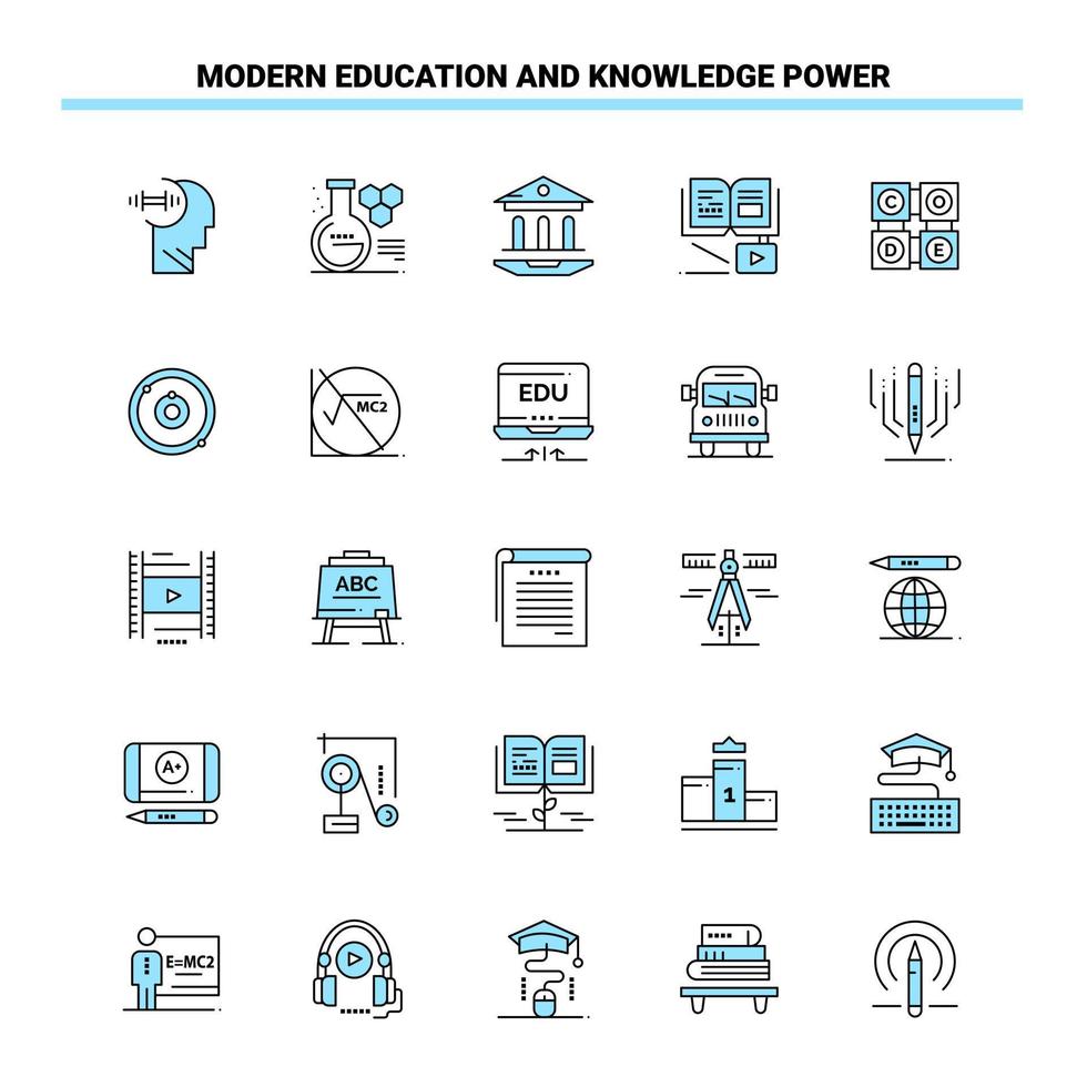 25 moderno formazione scolastica e conoscenza energia nero e blu icona impostato creativo icona design e logo modello creativo nero icona vettore sfondo