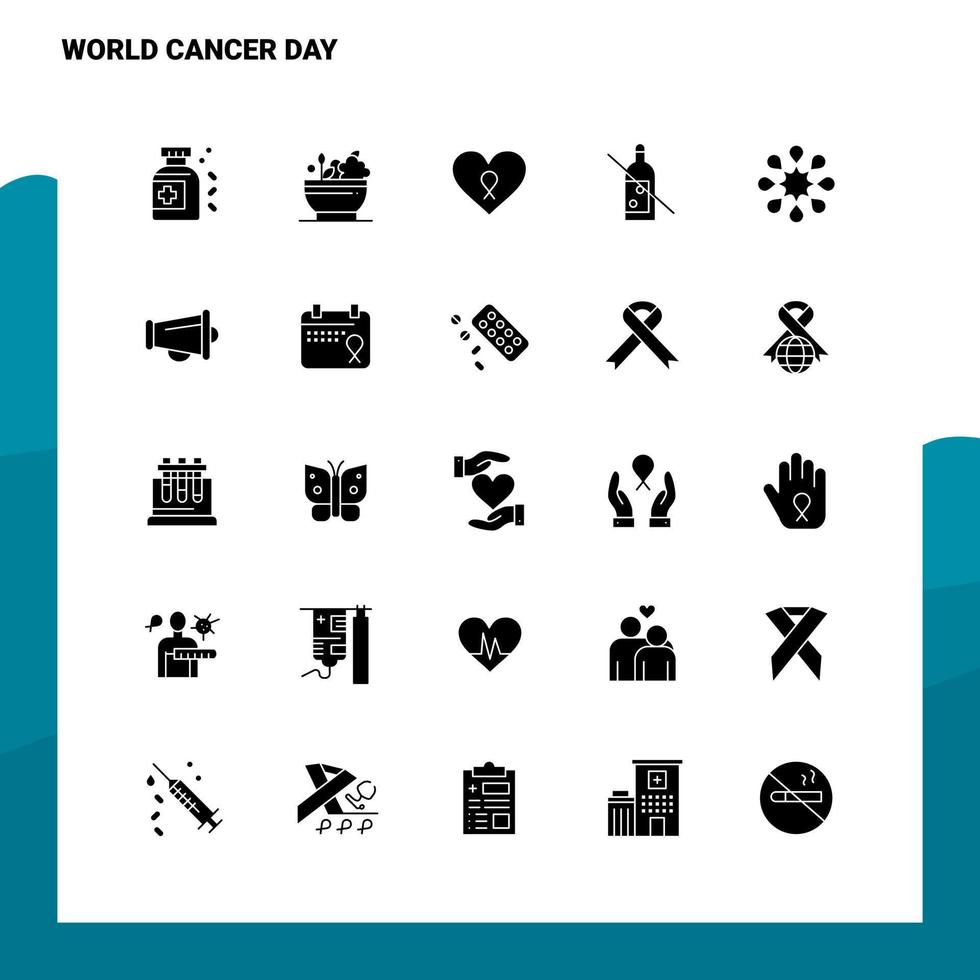 25 mondo cancro giorno icona impostato solido glifo icona vettore illustrazione modello per ragnatela e mobile idee per attività commerciale azienda