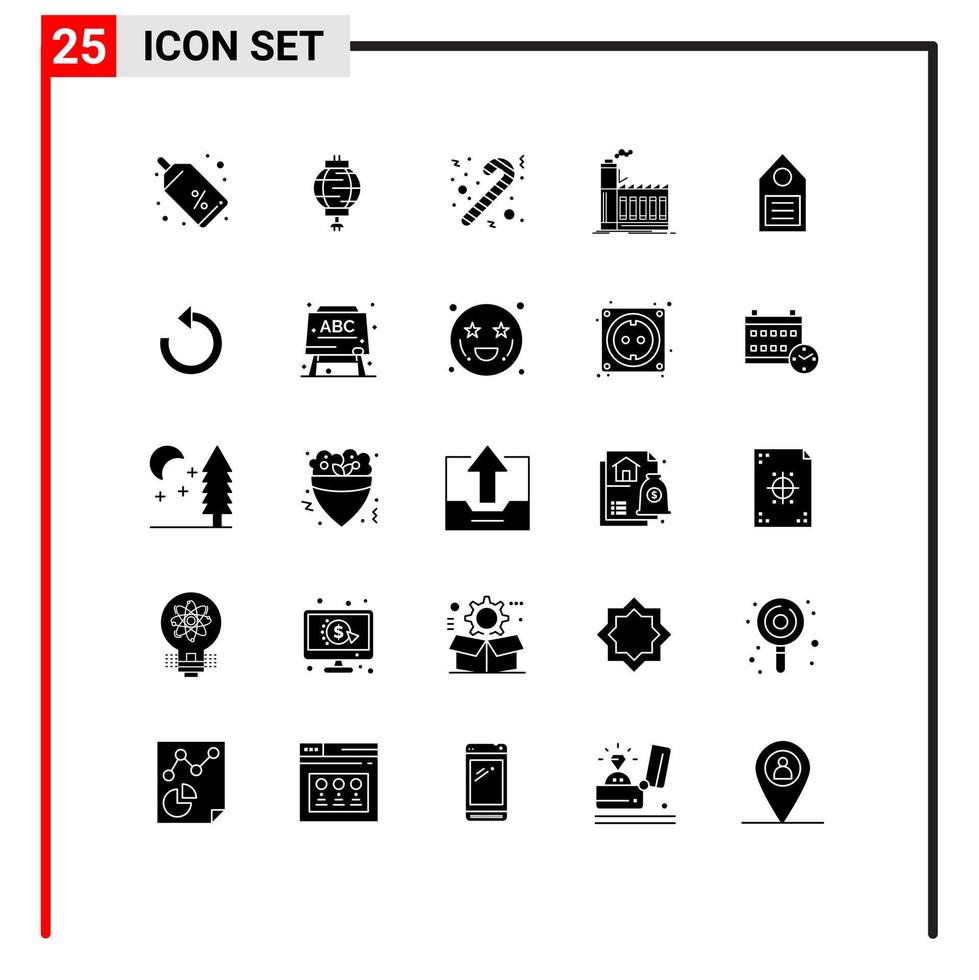 pittogramma impostato di 25 semplice solido glifi di ecologia produzione caramella produzione industriale modificabile vettore design elementi