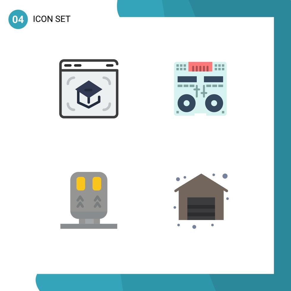 4 piatto icona concetto per siti web mobile e applicazioni formazione scolastica musica in linea consolle ferrovia modificabile vettore design elementi