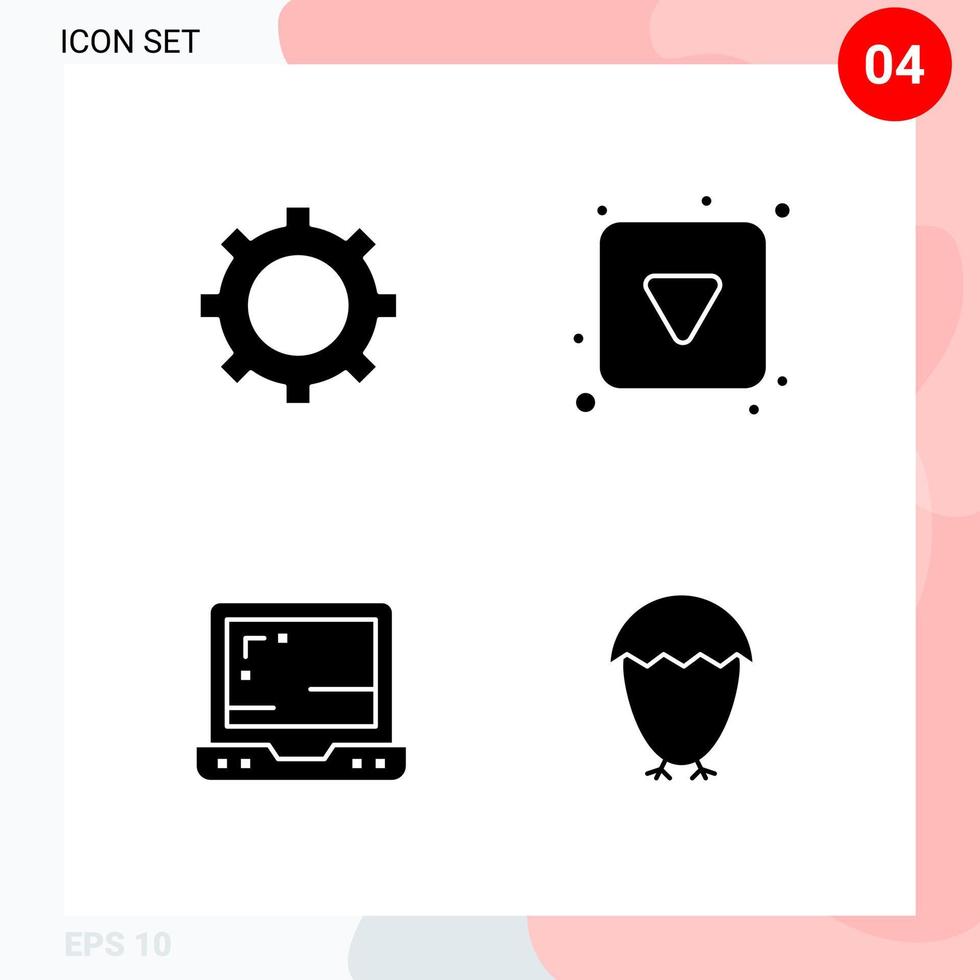 vettore imballare di 4 icone nel solido stile creativo glifo imballare isolato su bianca sfondo per ragnatela e mobile creativo nero icona vettore sfondo