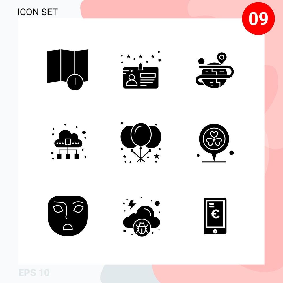 vettore imballare di 9 icone nel solido stile creativo glifo imballare isolato su bianca sfondo per ragnatela e mobile creativo nero icona vettore sfondo