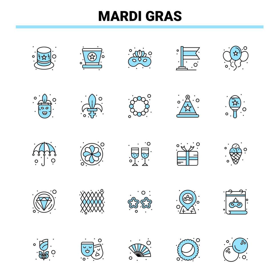 25 mardi gras nero e blu icona impostato creativo icona design e logo modello creativo nero icona vettore sfondo