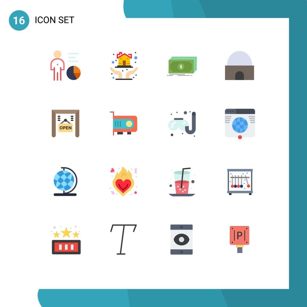 mobile interfaccia piatto colore impostato di 16 pittogrammi di moschea storico edificio protezione mani edificio fondi modificabile imballare di creativo vettore design elementi