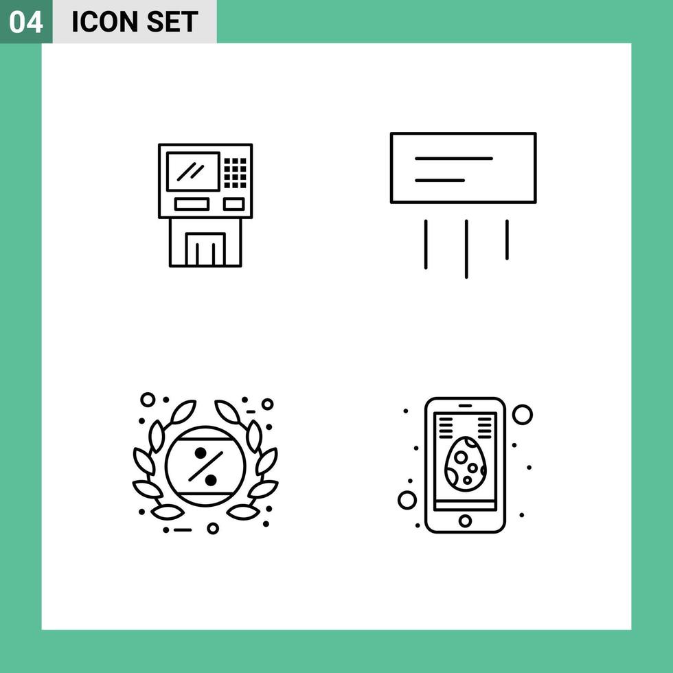 mobile interfaccia linea impostato di 4 pittogrammi di ATM condizionatore bancomat macchina casa modificabile vettore design elementi