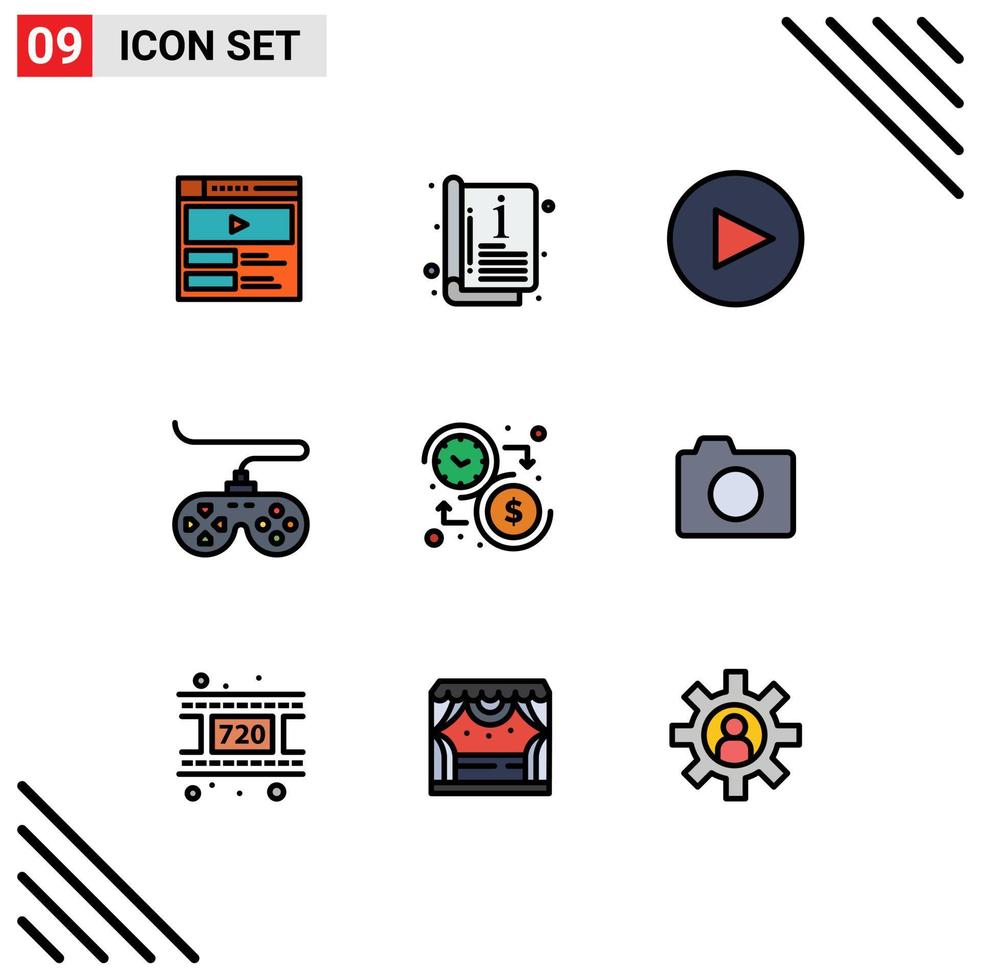 azione vettore icona imballare di 9 linea segni e simboli per tempo dollaro freccia bilancio gioco modificabile vettore design elementi