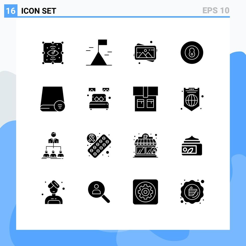 pittogramma impostato di 16 semplice solido glifi di guidare computer telaio sport baseball modificabile vettore design elementi