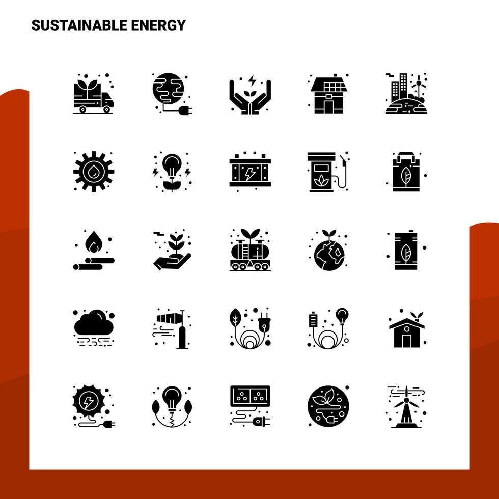 25 sostenibile energia icona impostato solido glifo icona vettore illustrazione modello per ragnatela e mobile idee per attività commerciale azienda