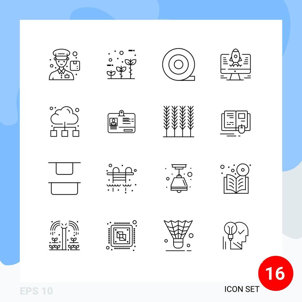 impostato di 16 commerciale lineamenti imballare per identità passaggio computer Internet Rete modificabile vettore design elementi
