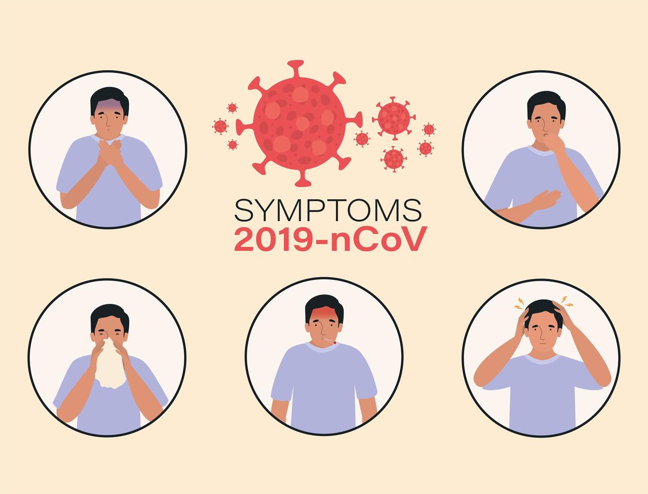 avatar uomo con design dei sintomi del virus ncov 2019 vettore