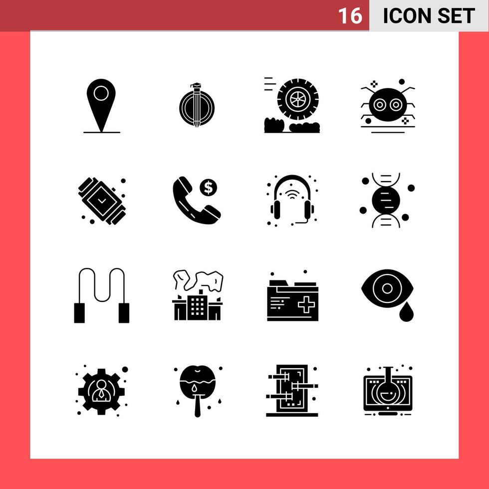 16 icona imballare solido stile glifo simboli su bianca sfondo semplice segni per generale progettazione creativo nero icona vettore sfondo