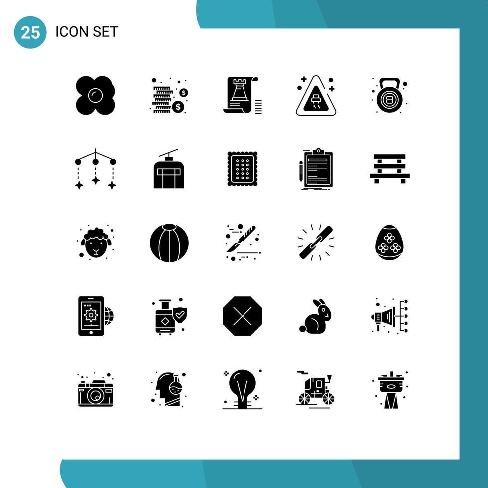 25 solido glifo concetto per siti web mobile e applicazioni fitness bollitore campana Torre Palestra strada modificabile vettore design elementi