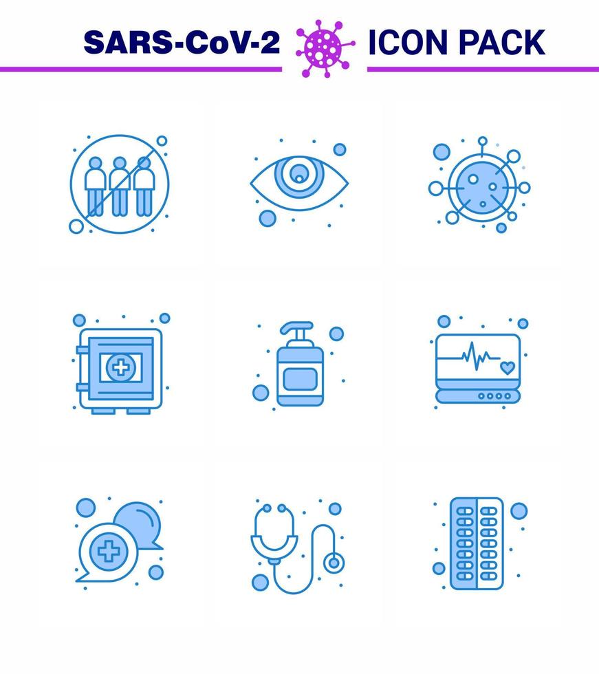 9 blu coronavirus epidemico icona imballare succhiare come securitybox protezione virus medico microrganismo virale coronavirus 2019 nov malattia vettore design elementi