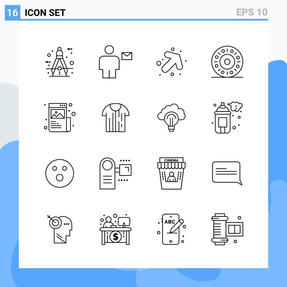 moderno 16 linea stile icone schema simboli per generale uso creativo linea icona cartello isolato su bianca sfondo 16 icone imballare creativo nero icona vettore sfondo