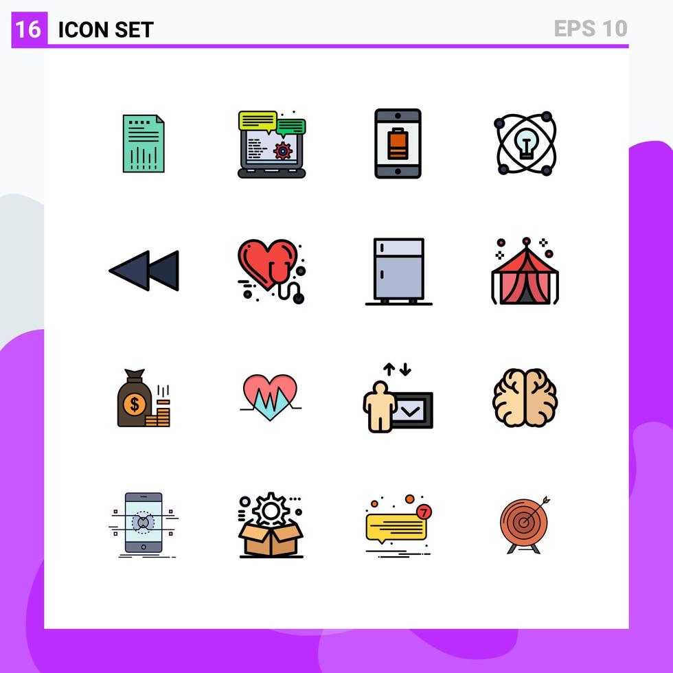 16 tematico vettore piatto colore pieno Linee e modificabile simboli di lampadina mobile sito web del browser dispositivi cellulare modificabile creativo vettore design elementi