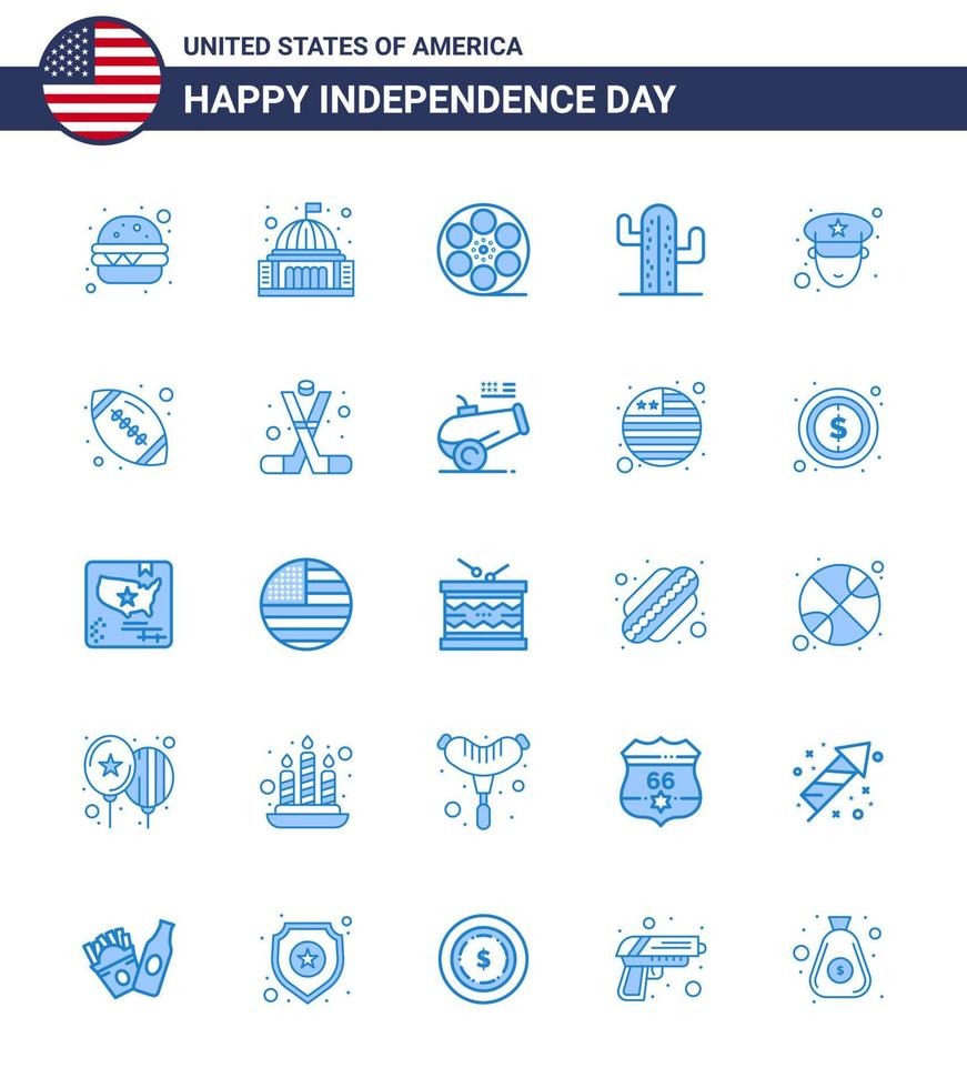 25 Stati Uniti d'America blu imballare di indipendenza giorno segni e simboli di ufficiale americano film abbondante cactus modificabile Stati Uniti d'America giorno vettore design elementi