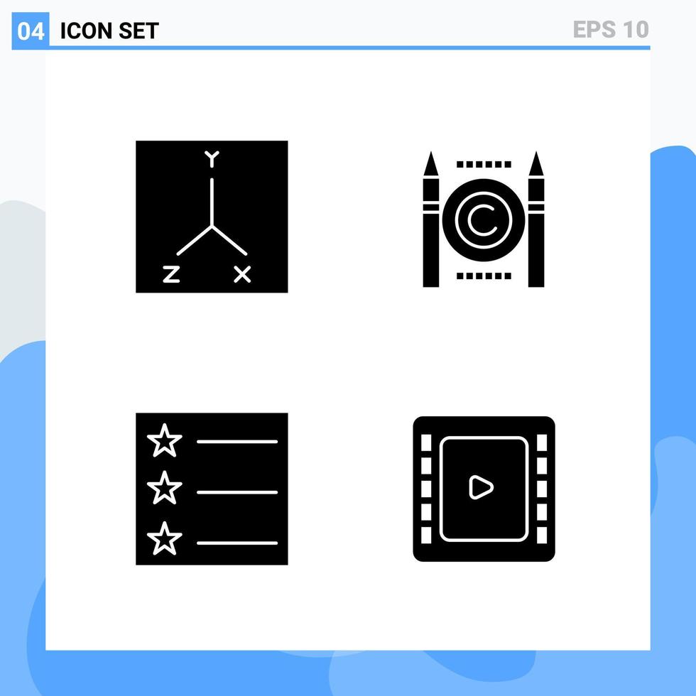 moderno 4 solido stile icone glifo simboli per generale uso creativo solido icona cartello isolato su bianca sfondo 4 icone imballare creativo nero icona vettore sfondo