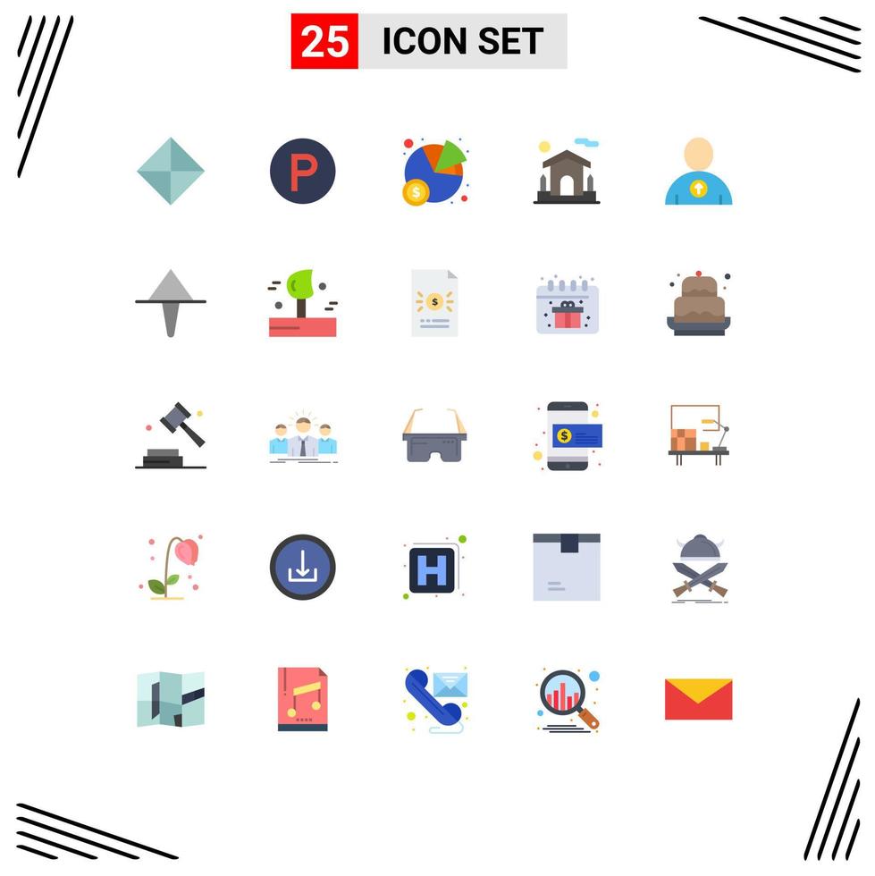 universale icona simboli gruppo di 25 moderno piatto colori di freccia su torta avatar vero modificabile vettore design elementi