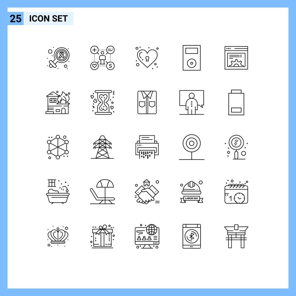 mobile interfaccia linea impostato di 25 pittogrammi di tecnologia iPod ambientazione elettronica serratura modificabile vettore design elementi