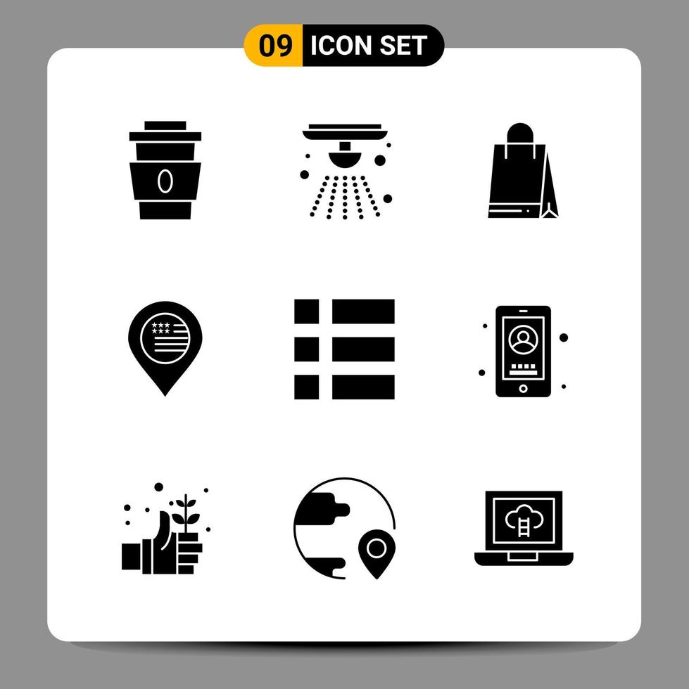9 nero icona imballare glifo simboli segni per di risposta disegni su bianca sfondo 9 icone impostato creativo nero icona vettore sfondo