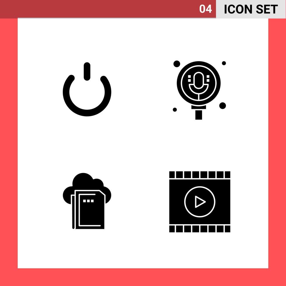 4 icona imballare solido stile glifo simboli su bianca sfondo semplice segni per generale progettazione creativo nero icona vettore sfondo