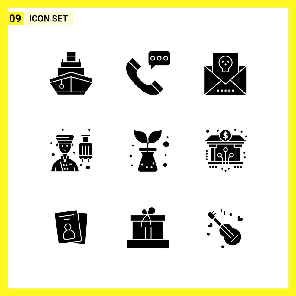 9 icona impostato semplice solido simboli glifo cartello su bianca sfondo per sito web design mobile applicazioni e Stampa media creativo nero icona vettore sfondo