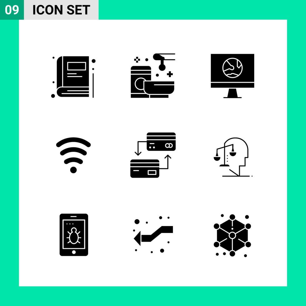 imballare di 9 solido stile icona impostato glifo simboli per Stampa creativo segni isolato su bianca sfondo 9 icona impostato creativo nero icona vettore sfondo