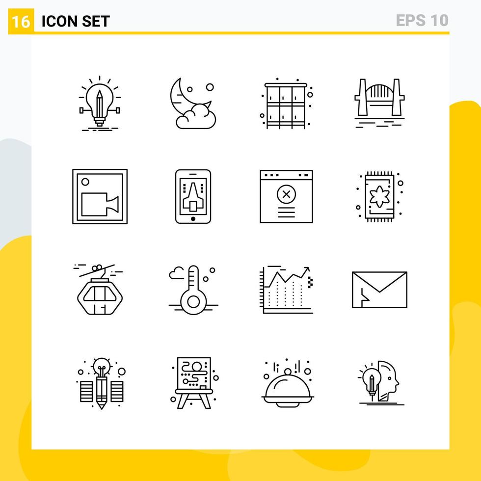 collezione di 16 universale linea icone icona impostato per ragnatela e mobile creativo nero icona vettore sfondo