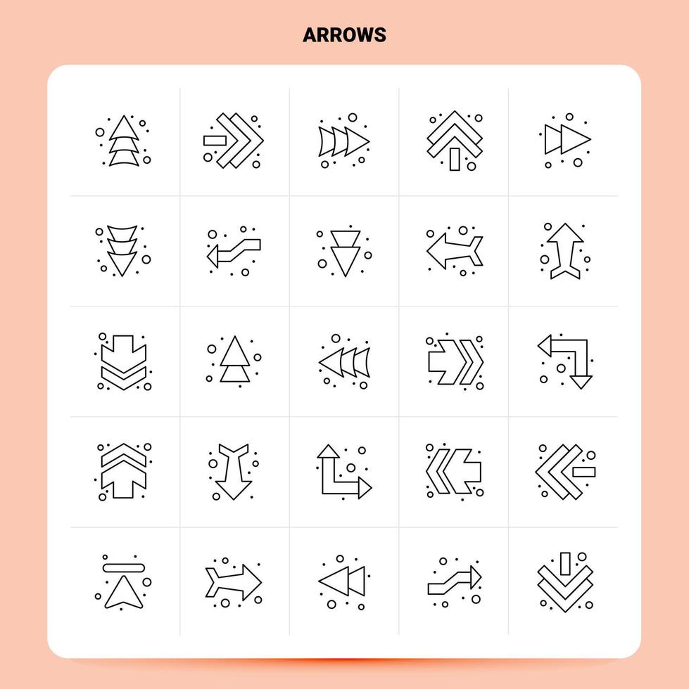 schema 25 frecce icona impostato vettore linea stile design nero icone impostato lineare pittogramma imballare ragnatela e mobile attività commerciale idee design vettore illustrazione