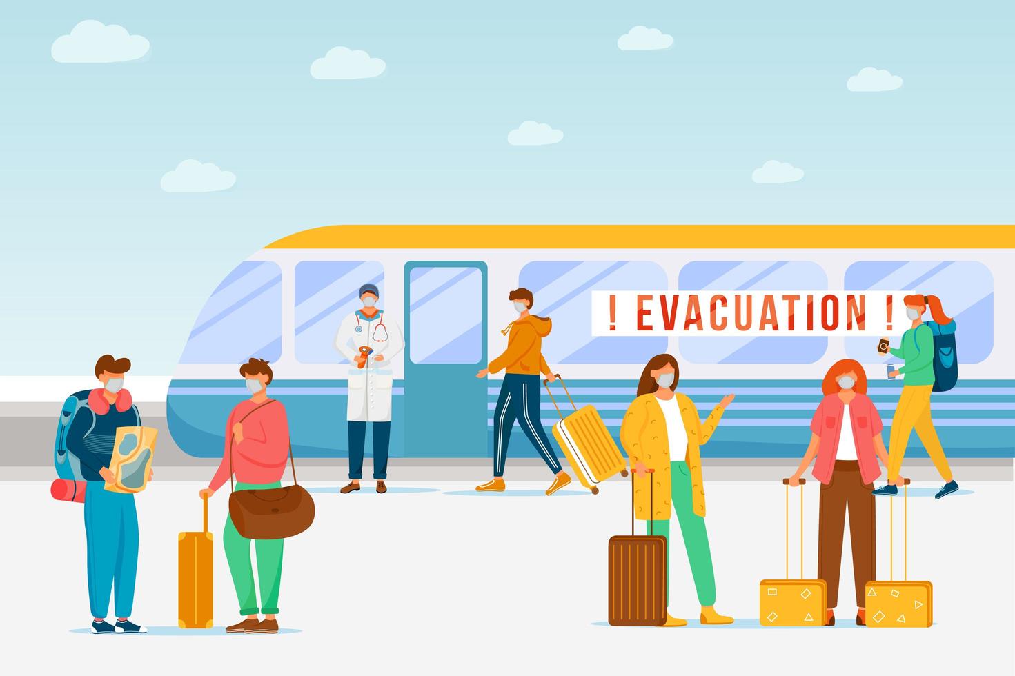 evacuazione di emergenza dei treni vettore