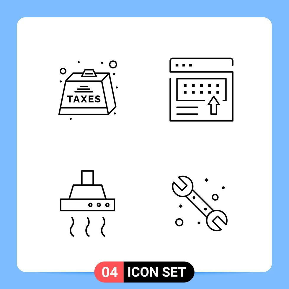 4 linea nero icona imballare schema simboli per mobile applicazioni isolato su bianca sfondo 4 icone impostato creativo nero icona vettore sfondo