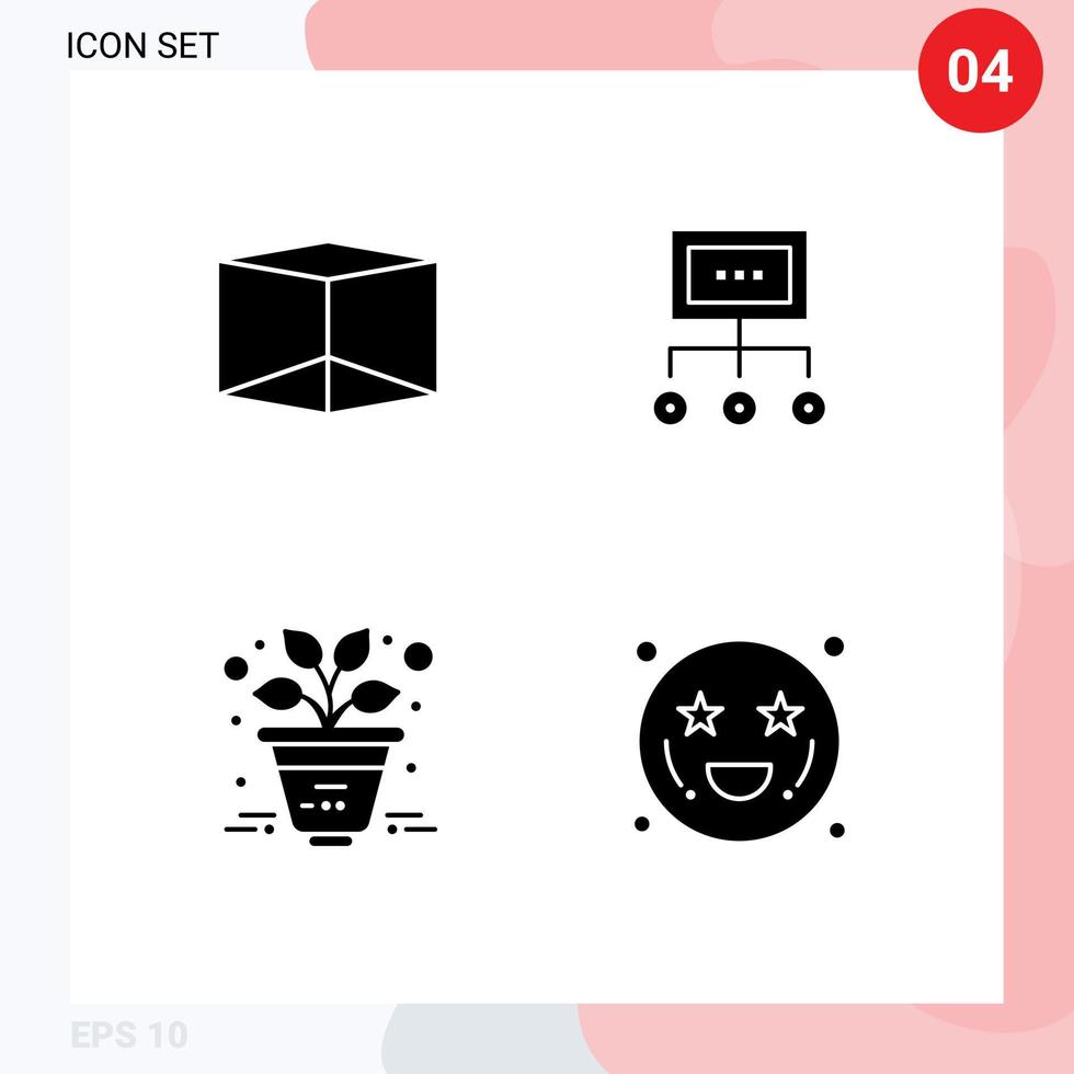 solido glifo imballare di 4 universale simboli di scatola processi attività commerciale gestione ufficio modificabile vettore design elementi