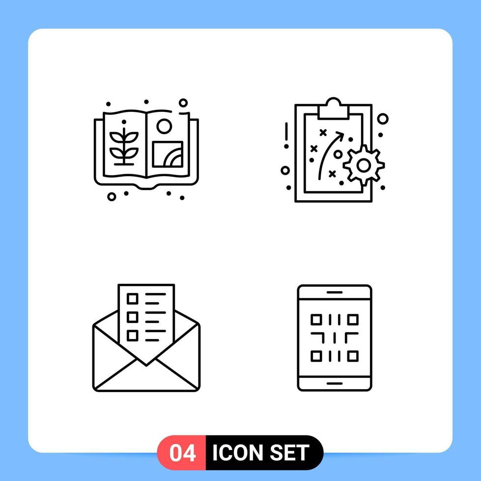 4 linea nero icona imballare schema simboli per mobile applicazioni isolato su bianca sfondo 4 icone impostato creativo nero icona vettore sfondo
