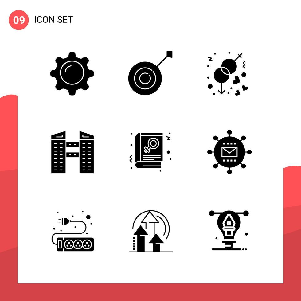 imballare di 9 universale glifo icone per Stampa media su bianca sfondo creativo nero icona vettore sfondo