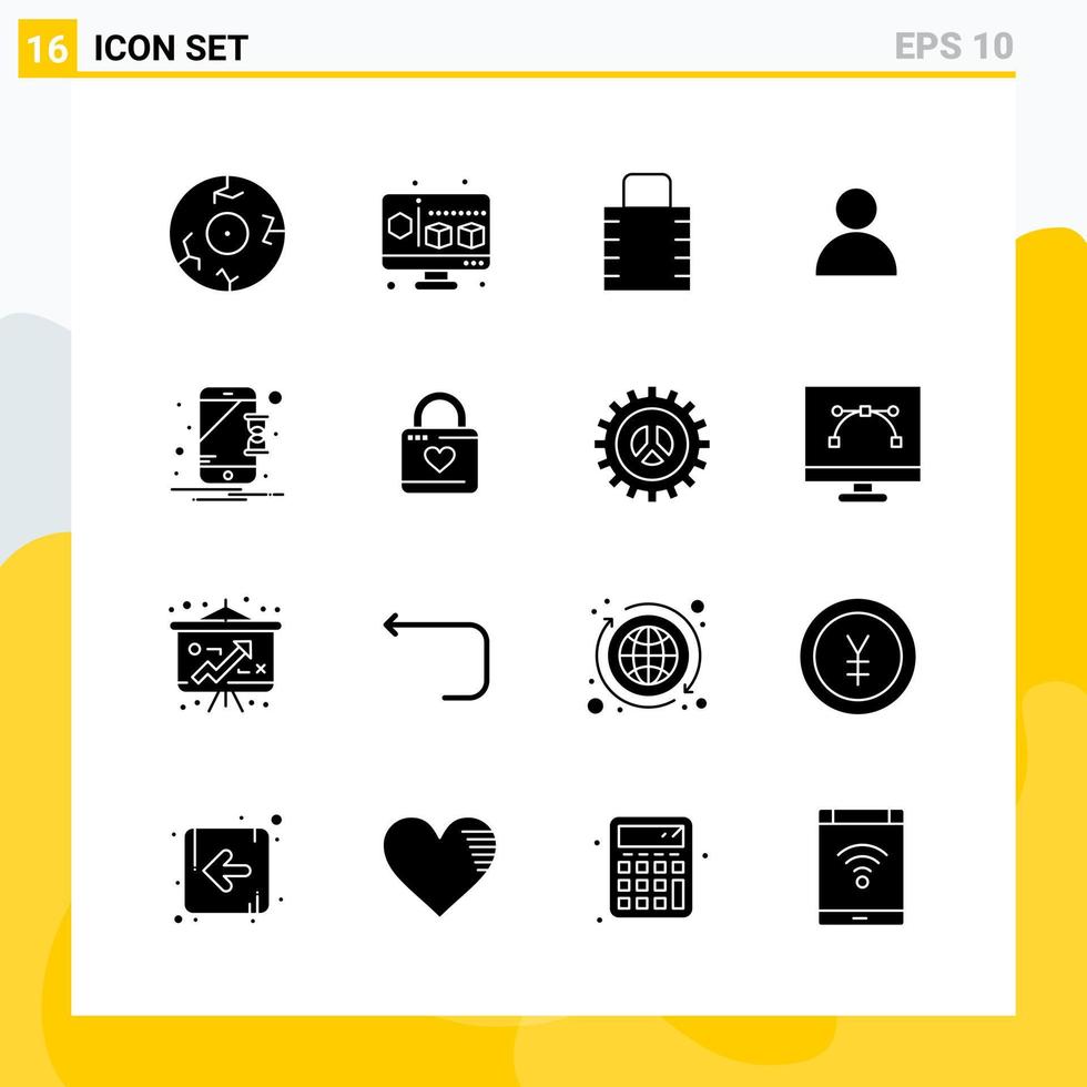 collezione di 16 universale solido icone icona impostato per ragnatela e mobile creativo nero icona vettore sfondo